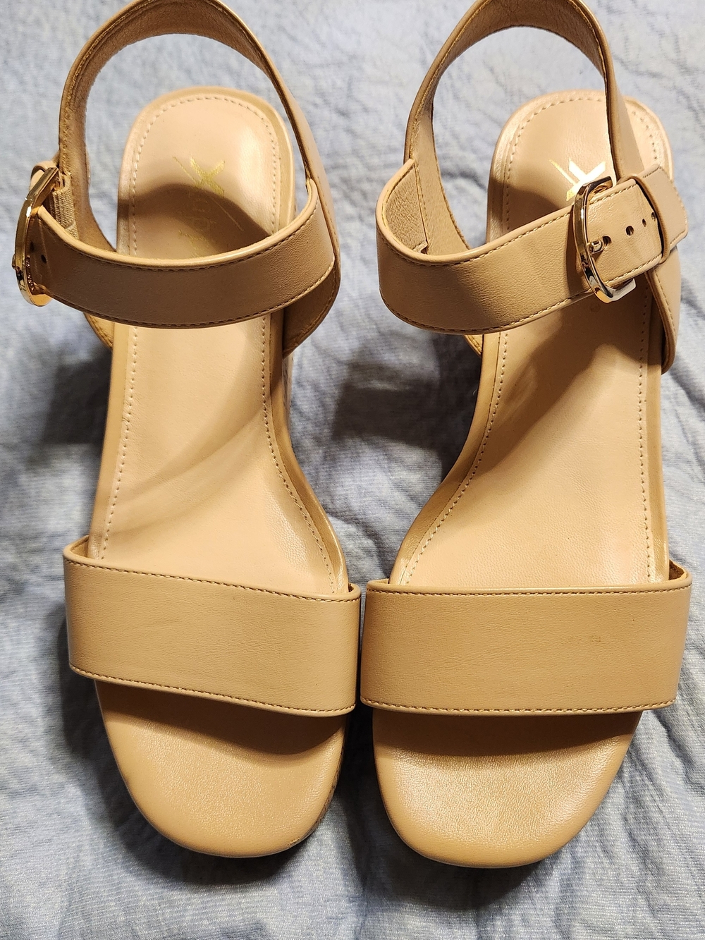 Xappeal Beige Ankle-Strap Block Heel Sandals